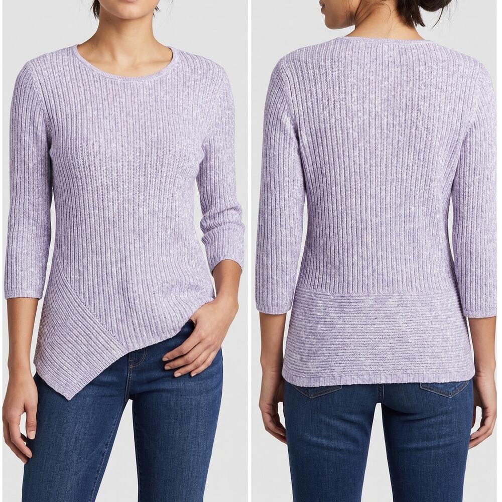 Pure Jill XS 3/4 Sleeve Asymetrical Hem Sweater Cotton Polyester Lilac Purple
